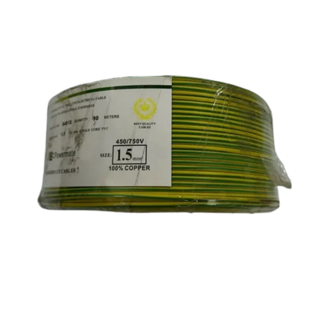 1.5mm Powermate Single Core Cable 90m – Yellow/Green | 1.5mm Earth/Ground Wire 90m