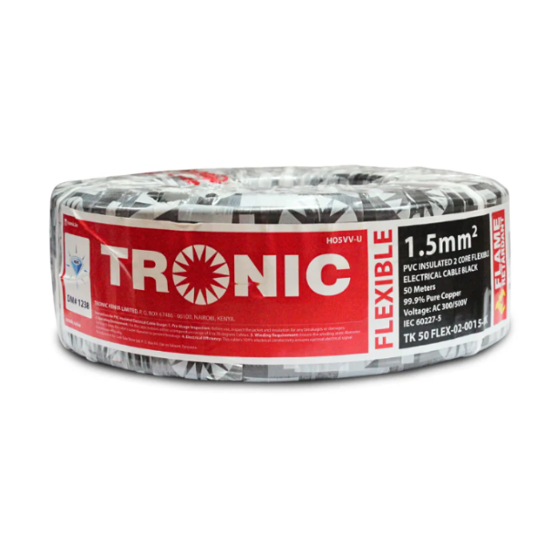 Tronic 1.5mm² 2-Core PVC Insulated Flexible Electrical Cable – 50M