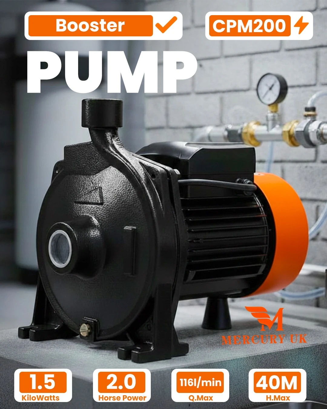 Mercury UK 40Mtrs Booster Pump 2HP CPM200
