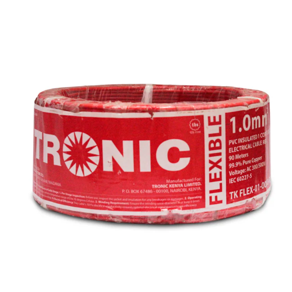 Tronic 1.0mm² PVC Insulated, Single Core Flexible Red Electrical Cable – 90M
