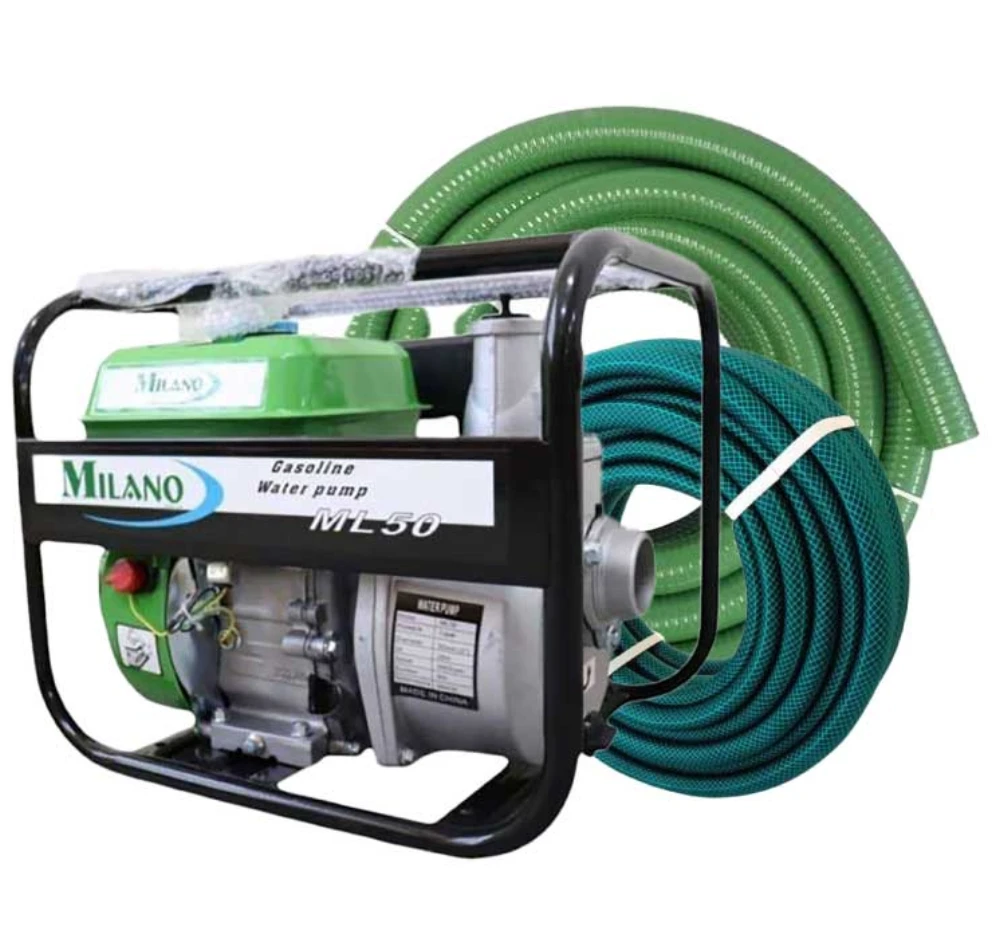 FREE 30Mtr 1/2Inch Braided Pipe + Milano Italy 2Inch Petrol Water Pump + 6Mtrs Suction pipe 
