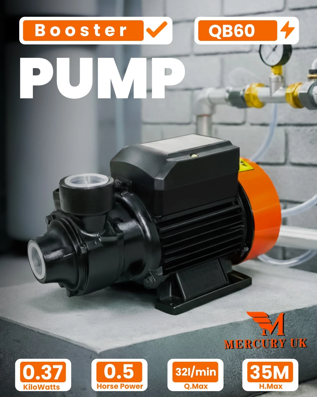 Mercury UK 35Mtrs Booster Pump 0.5HP QB60