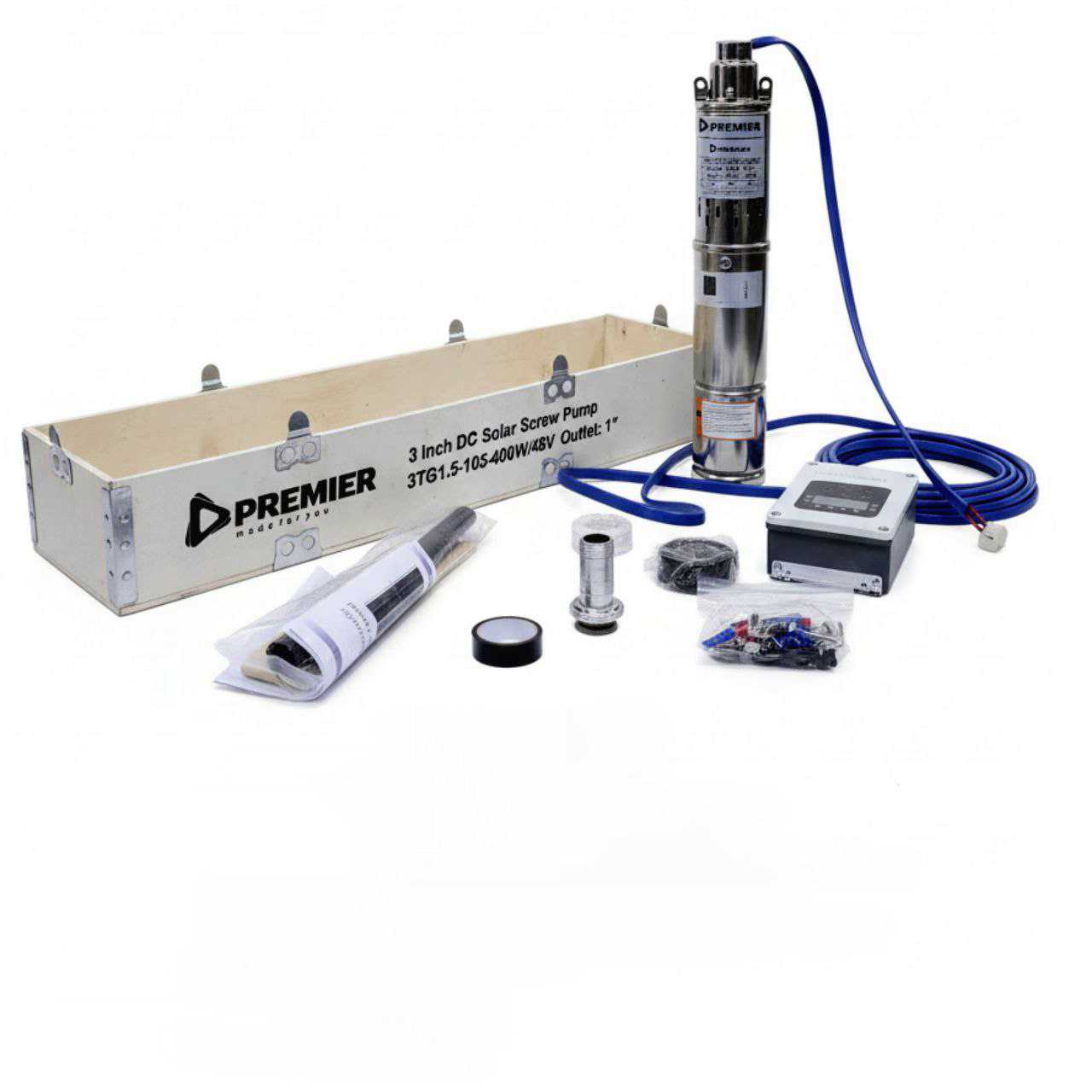 Premier 48V 400W Solar DC Brushless Submersible Pump – 105m Max Head | Kreatives.co.ke Kenya