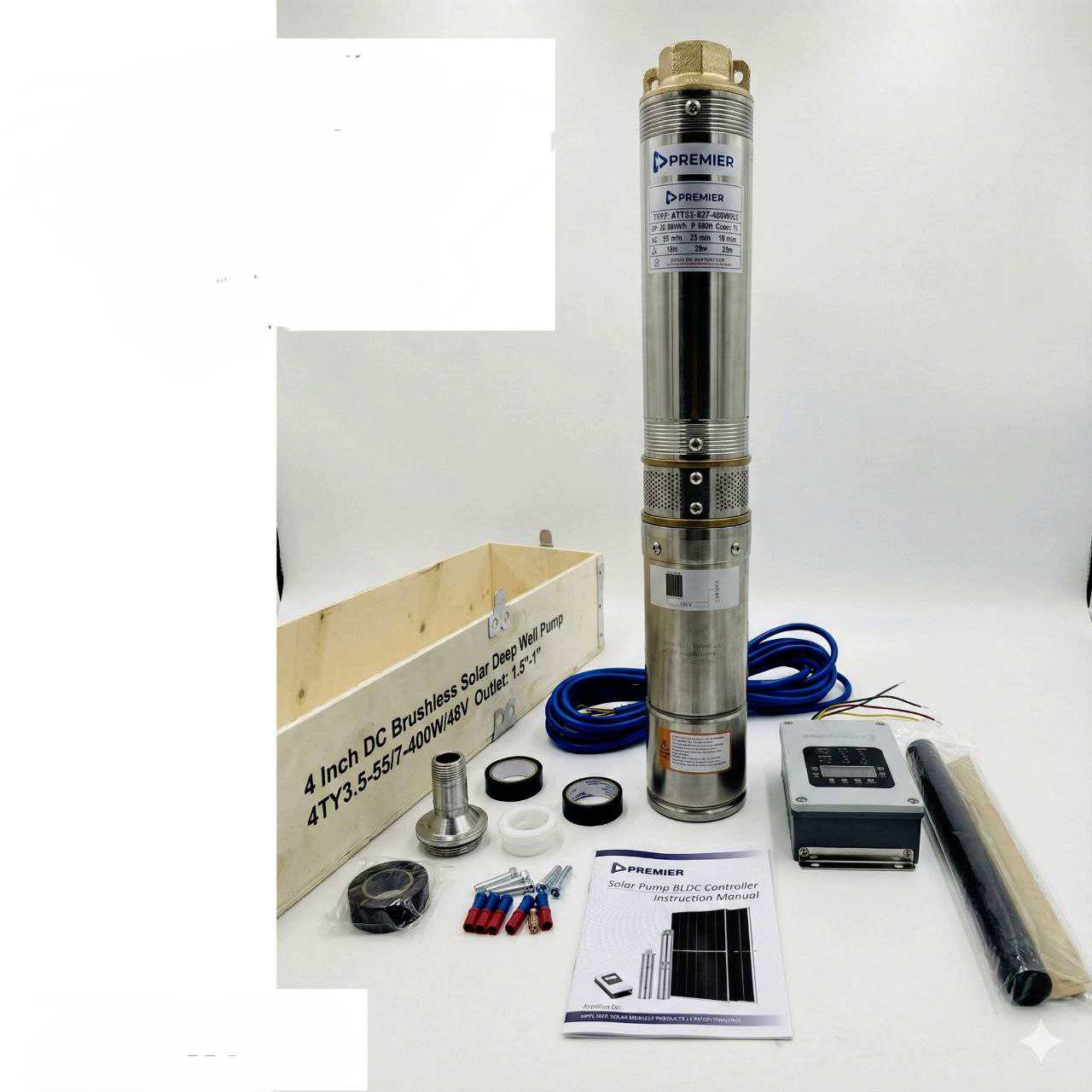 Premier 48V 400W Solar DC Brushless Submersible Pump – 55m Max Head | Kreatives.co.ke Kenya
