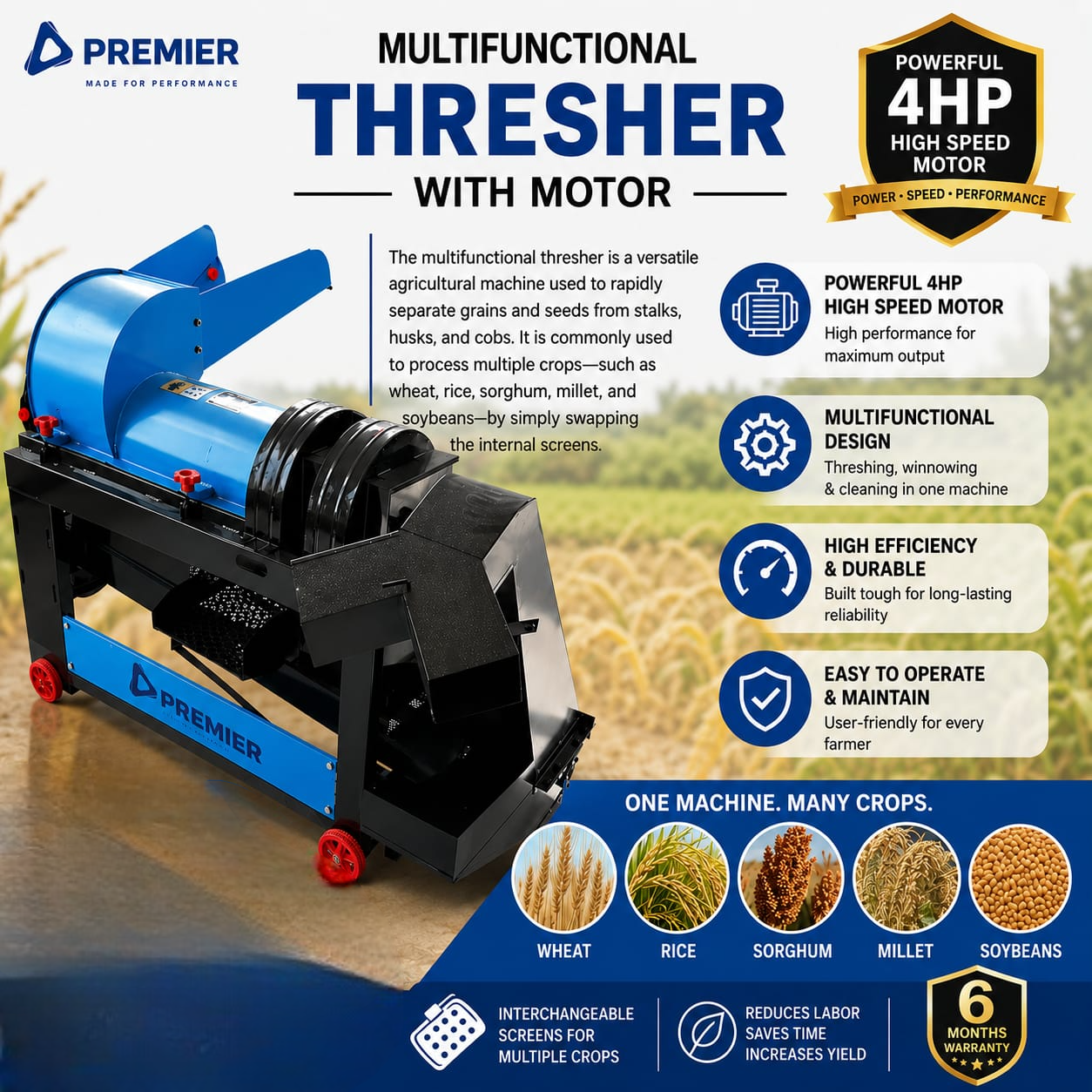 Premier 4HP Multifunctional Thresher with Motor | Kreatives.co.ke Kenya