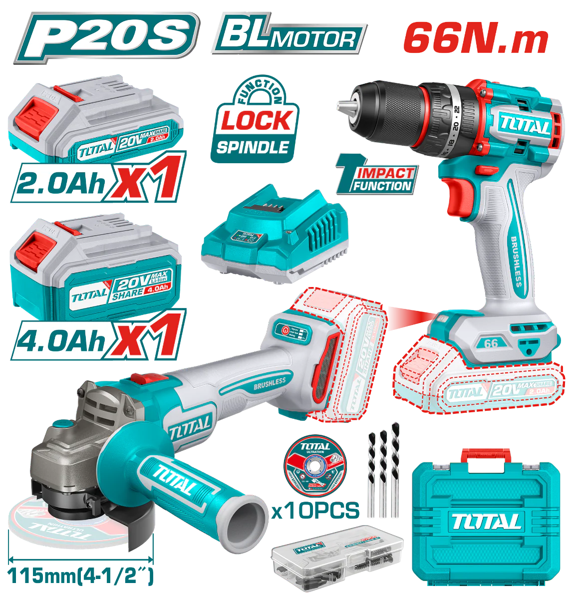 Total 2-Piece 66Nm Cordless Combo Kit | Kreatives.co.ke Kenya